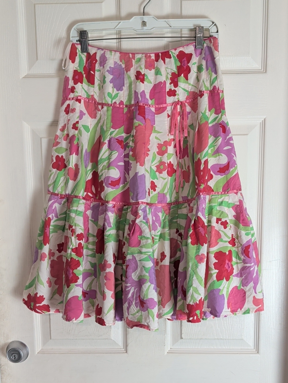 Monsoon Womens Silk Blend Skirt Size US 4 UK 8 Floral Art Deco Retro Colorful